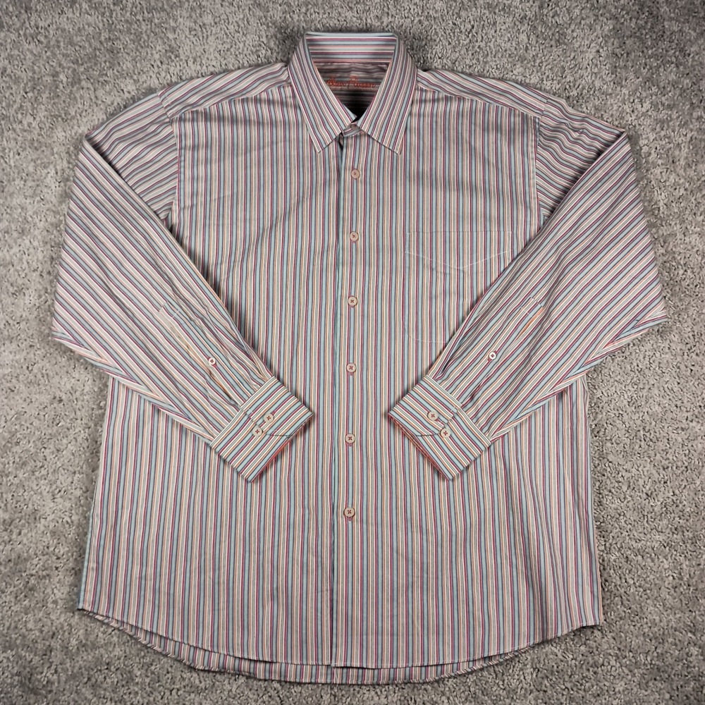 Alan Flusser Large Mens Multicolor Striped Long Sleeve Button Up Dress Shirt - Picture 2 of 11